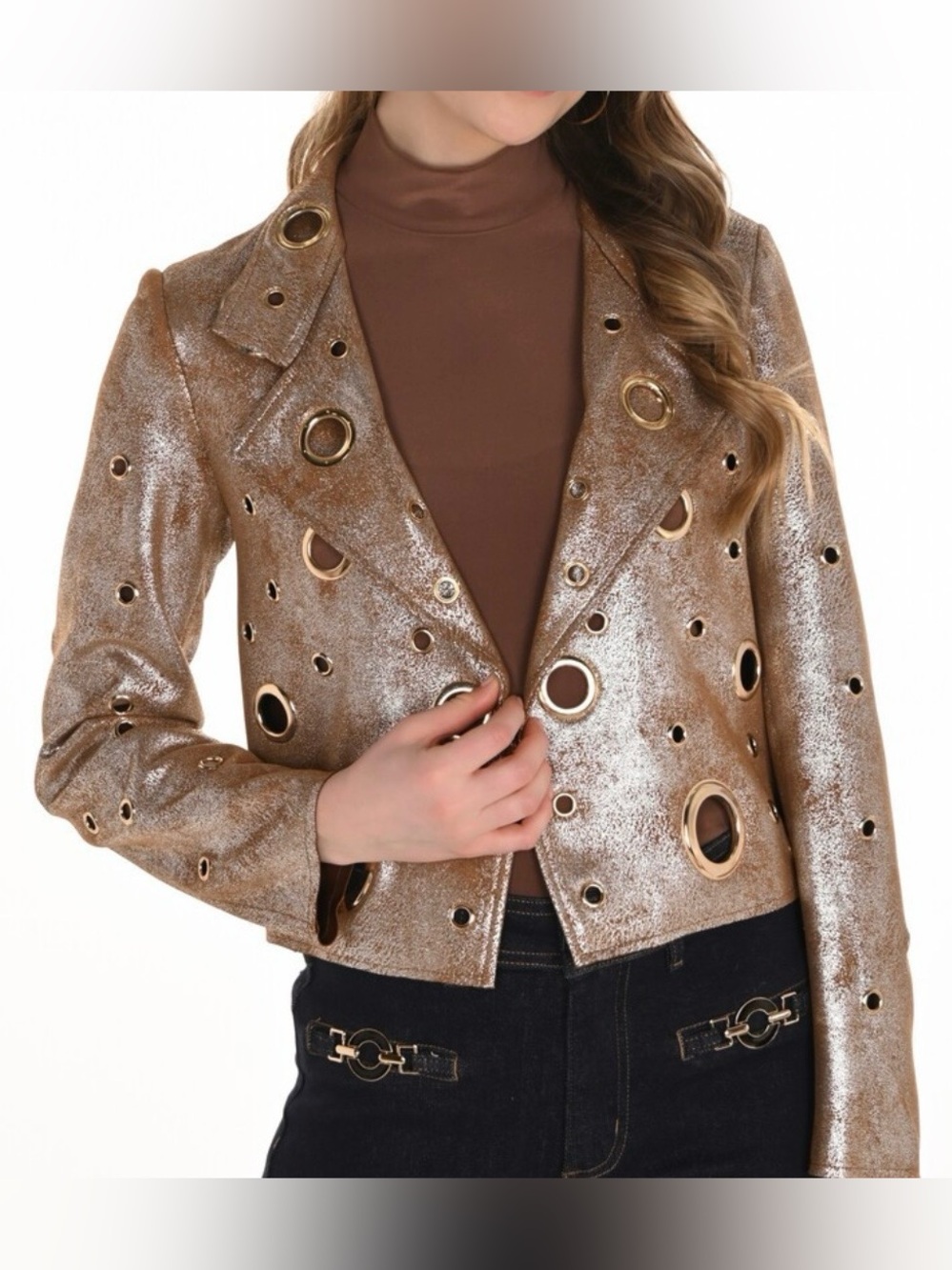 NWT Frank Lyman Design Collection Metallic Rose-Gold Eyelet Jacket.Stunning 🔥 - Picture 6 of 10